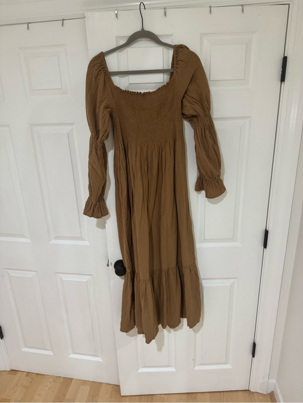 Quince Smocked Maxi Dress in Camel Brown - Picture 7 of 8